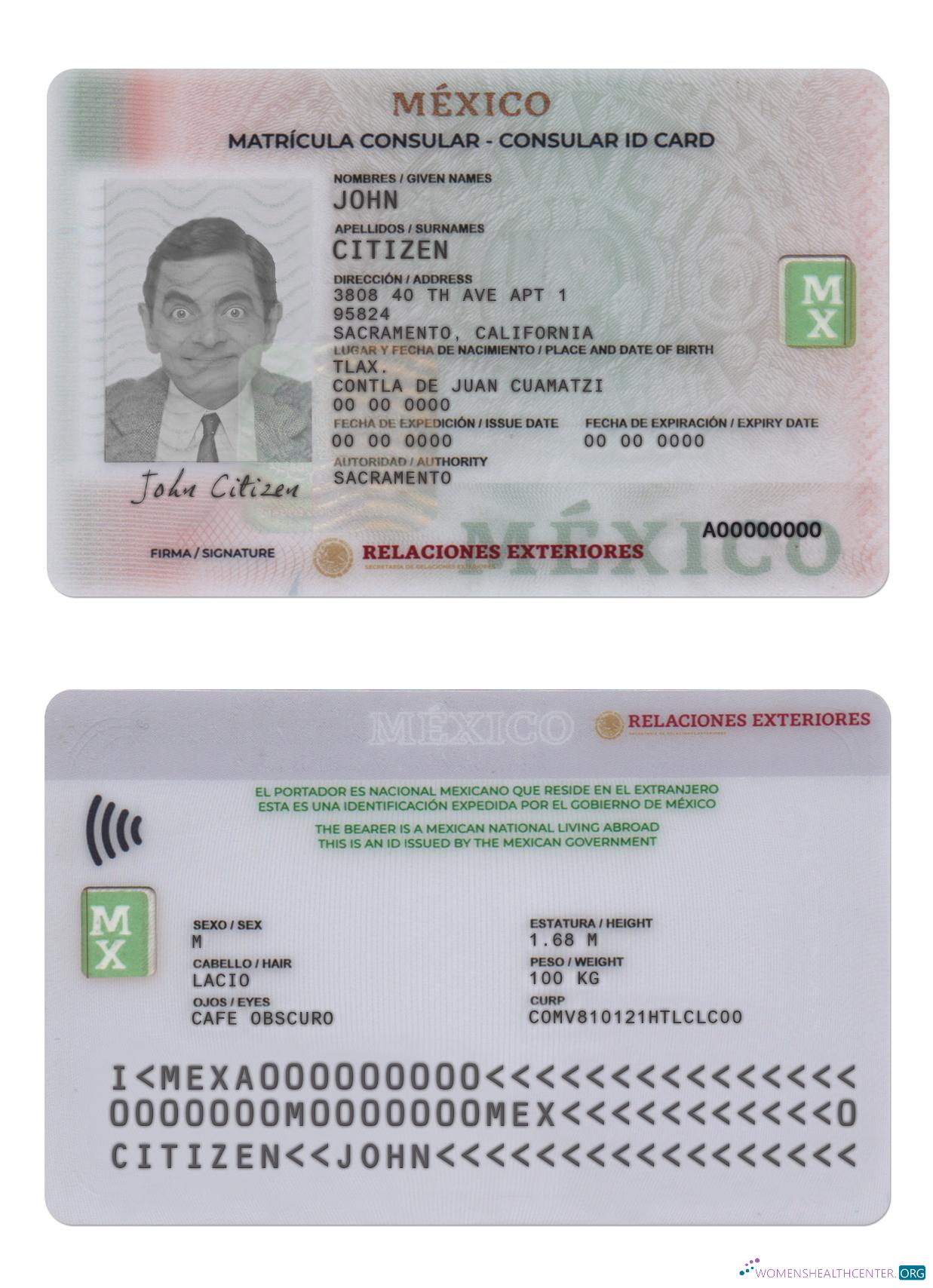 Download Mexico consular ID card Photoshop template